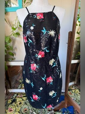 Forever 21 Floral Sequin Dress Black Red Sleeveless Plus Size 3X Midi NWT